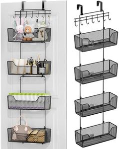 HapiRm Over The Door Organizer - Hanging Door Organizer with 4 Metal Large Capacity Baskets and Adjustable Coat Hook, Behind Door Storage for Bathroom Bedroom Kitchen Pantry Closet Cabinet