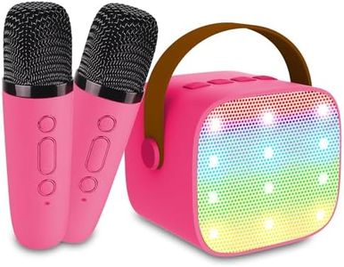 Mini Karaoke Speaker with 2 Wireless Microphones & LED Lights - Ideal Christmas and Birthday Gifts for Children and Adults