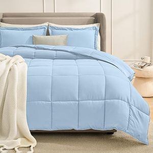 Homelike Moment Queen Comforter Set Light Blue, Lightweight Comforters Queen Size Set, Soft Down Alternative Bed Comforter Full Size All Season 3 Pcs Bedding Set, 1 Comforter 90”x90“+2 Shams 20“x26”