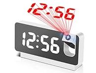 Projection Alarm Clocks for Bedrooms,LED Digital Clock with 180° Rotatable Projector on Ceiling Wall,Snooze Model,12/24H,2-Level Brightness Indoor Temperature for Heavy Sleepers Adults（White）