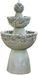 Teamson Home Majestic 3 Tiered Stone Look Zen Pedestal Floor Waterfall Fountain with Pump for Outdoor Patio Garden Backyard Decking Décor, 37 inch Height, Gray