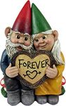 DWK World of Wonders Gnome & Forever - Adorable Hand-Painted Gnome Couple in Love with Heart-Shaped Forever Wood Slice Indoor Outdoor Figurine Cute Romantic Home Garden Patio Lawn Accent, 6.5-inch