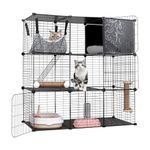 BriSunshine Cat Cages Indoor, 3 Tier DIY Cat Enclosure with Large Hammock, Metal Wire Cat House Kennels Crate Catio with Cat Litter Box, Cat Bed, Scratchers, Bowl, Stairs for 1-2 Cats