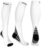 Physix Gear Sport Compression Socks for Men & Women 20-30 mmhg, WHT LXL