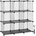 SONGMICS Metal Wire Storage Shelves Organizer, DIY Stackable Bookcase, 12.2”D x 36.6”W x 36.6”H, Black ULPI115H