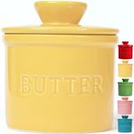 PriorityChef Butter Crock with Lid, On Demand Spreadable Butter, French Butter Keeper to Leave On Counter with Water Line, Ceramic French Butter Dish, Khaki Yellow