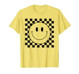 Yellow Smile Face Shirt Cute Checkered Pattern Smiling Happy T-Shirt