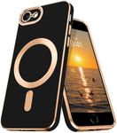 DUEDUE Magnetic Case for iPhone SE, iPhone 7 Case, iPhone 8 Case [Compatible with MagSafe] Wireless Charging, Luxury Plating Slim Shockproof Soft iPhone 7/8/SE(2020)(2022) Cover 4.7'', Black