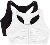 Fruit of the Loom Women's Front Close Racerback Sports Bra, Black Hue/White, 14