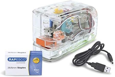 Rapesco 1450 626EL Automatic USB/Battery Stapler with 1000 26/6mm Staples, 15 Sheet Capacity, Transparent