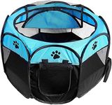 Tecageaon PET Portable Foldable Pet Dog Cat Playpen Crates Kennel,Removable Zipper Top, Indoor and Outdoor Use (Blue)