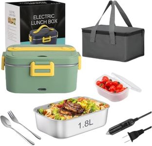 Electric Lunch Box 1.8L Large Food Heater 75W Leak-Proof Heated Lunch Box 12V 24V 220V 3 in 1 Portable Food Warmer for Car/Truck/Office 304 Stainless Steel Container Spoon & Fork and Carry Bag