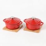 HAWOK Enameled Cast Iron Mini Dutch Oven Bread Bowl Set of 2 Red…