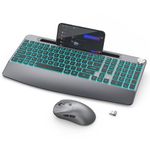 GAMCATZ Wireless Backlit Keyboard and Mouse,Rechargeable Ergonomic Keyboard Combo,Wrist Rest and Phone Holder,Light Up Keys,Sleep Mode-2.4GHz Keyboard Mouse for Laptop/PC/Computer/Mac(Grey+Sliver)