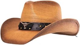 grinderPUNCH Western Outback Cowboy Hat Men's Women's Style Classic Straw Western Cowgirl Hat, Brown, 6 3/4-7 3/8