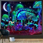 Mushroom Tapestry Trippy Tapestry for Bedroom Blacklight Aesthetic Tapestries Black Light Poster Trippy Wall Hanging Decor for Living Room Psychedelic Blue Purple Colorful Tapestry (36ʺL × 48ʺW)