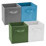 EZOWARE Set of 4 Foldable Fabric Basket Bins with Handle 26.7 x 26.7 x 28 cm, Collapsible Organiser Storage Cube for Nursery and Kids Playroom Toy Organizing mixed