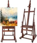 Falling in Art Extra Large H-Frame Studio Easel, Solid Beechwood Artist Easel with Storage Tray, Adjustable Canvas Holder Stand with Rolling Wheels for Painting Adult (Walnut)