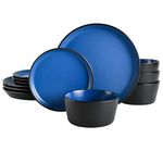 Gibson Soho Lounge Sofia Coupe Stoneware Dinnerware Set, Service for 4 (12pcs), Matte Blue