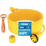 Kohree 30 Amp RV Power Extension Cord 50 ft with Grid Handle Heavy Duty, 30M/30F 90 Degree Locking Adapter, LED Indicator & 15M/30F Power Adapter(1875 W), 125V, 3750W, ETL Listed STW Wire