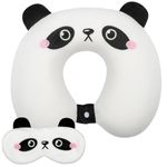 Alaoo Travel Pillow, Removable Memory Foam Kids Travel Pillow with Zips, Convenient & Portable U Shaped Neck Pillows with Cute Eye Mask for Adults Children for Home, Office, Sleeping (White Panda)