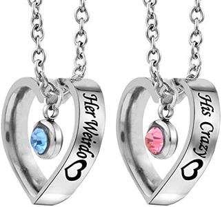 MJARTORIA Couples Necklace His Queen & Her King Engraved Matching Pendant Necklace Set Rhinestone Ring Pendant Necklace for Boyfriend Girlfriend Valentine's Day Birthday, alloy+Stainless steel, not known