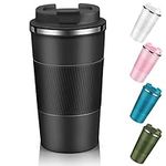 Travel Mug with Leakproof Lid,Insulated Reusable Coffee Mug for Hot&Cold Drinks/Tea,Portable Stainless Steel Thermal Takeaway Travel Coffee Cup for Car/Outdoor/Picnic/Office/School (510ml Black)