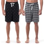 Joseph Abboud Men's Jersey Knit Sleep Pajama Lounge Shorts (2-Pack), Black/Grey Plaid, Large