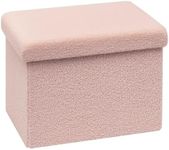 Bonlife Ottoman Seat with Storage,Folding Small Footstool for Living Room,Cube Toy Chest Box,Foot Rest,Sherpa Fabric,Pink,42x32x32cm