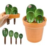 KITERI Ceramic Cactus Measuring Spoons Set, 5 Pcs Porcelain Measuring Spoons Set with Base Cute Measuring Cups and Spoons Set Baking Measuring Spoons for Kitchen Décor Festival Gift