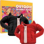 OUYOOLE Beer Jacket - 2 Pack Beer Can Cover, Funny Beverage Jacket Gifts for Women, Men, Mom, Dad and Boyfriend (Black+Red)