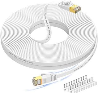 Ethernet Cable 20M, Cat7 Internet Cable High Speed with Gold Plated RJ45 Connector, Shielded LAN Cable for Network Switch, Faster Than Cat5/Cat5e/Cat6-White