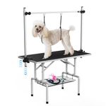 Lyromix 46''Large Dog Grooming Table, Adjustable Cat Drying Desktop with Arms, Nooses, Mesh Tray, Foldable Pet Station at Home, Maximum Capacity Up to 330Lb, 42inch, Black