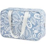 Full Size Toiletry Bag Large Cosmetic Bag Travel Makeup Bag Organizer for Women (Blue Leaf)