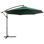 Outsunny 3(m) Garden Banana Parasol Hanging Cantilever Umbrella with Crank Handle, 8 Ribs and Cross Base for Outdoor, Sun Shade, Dark Green