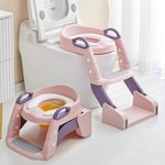 Baybee Vega 3 In 1 Western Toilet Potty Seat For Kids, Baby Potty Training Seat Chair With Splash Guard, Handle, Ladder & Cushion Seat|Kids Toilet Seat|Potty Seat For 1-8 Years Child (Pink) - Plastic