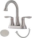 Centerset Modern Commercial 2-Handle Brushed Nickel Bathroom Faucet, 4 inch RV Bathroom Sink Faucet 3 Hole Bath Vanity Faucets with Drain Stopper and Water Hoses