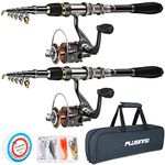PLUSINNO Telescopic Fishing Rod and Reel Combinations Complete Set Carbon Fiber Fishing Rod 12+1 Shielded Ball Bearings Stainless Steel BB Spinning Reel (2-Pack)