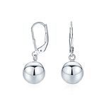 Simple Basic Dangling Lever back Round Bead Ball Drop Earrings For Women .925 Sterling Silver 10MM