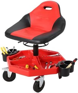 Rolling Mechanic Stool, 300 LBS Capacity, 19''-24'' Height Adjustable Shop Stool with Soft Cushion,Tool Tray & 5" 360° Lockable Swivel Wheels for Garage, Auto Repair, Workshop, ‌Heavy Duty, Red