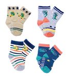 VIN® 100% Cotton Toddler Baby Boy Girl Non Slip Skid Ankle Socks Grips For 1-2 Years Kids Children (Pack of 4, Multicolor) Assorted Design and Color May Vary