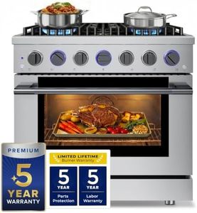 Hauslane 36" Dual Fuel Range in Black Stainless Steel, 6 Burners up to 20,000 BTU 5.2 cu. ft., Convection Oven with 5 Rack Positions, 5-Year Warranty, Convertible NG/LP Cool-Touch Triple-Layer Door