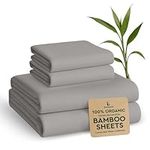 BAMPURE 100% Organic Bamboo Sheets King Set - 4PC Breathable Cooling Deep Pocket King Size Bed Sheets - Ensemble Draps Lit King Bambou - Luxury Bedding Set Fitted Sheet & Pillowcases (Light Gray)