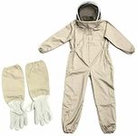 Full Beekeeping Suit Bee Suit Heavy Duty with Leather Ventilated Keeping Gloves (L)