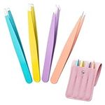 4Pcs Tweezers for Facial Hair Women, Stainless Steel Eyebrow Tweezers Set for Ingrown for Men & Women (Multi-Colored)