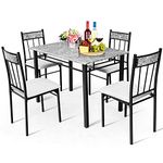 TANGZON 5-Piece Dining Room Set, Metal Frame MDF Top Dining Table with 4 High Back Padded Chairs, Modern Dinner Furniture for Kitchen, Cafe and Restaurant