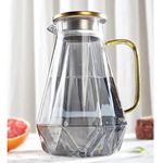 DUJUST Black Diamond Glass Pitcher with Lid [1.8L], Elegant Design Water Pitcher with Handle, Decoration for Room, High Durability Water Glass Carafe for Ice Tea Maker, Beverage, Hot/Cold Coffee