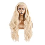 Greenmirr Ombre Blonde Lace Front Wig Wavy 13X4 Lace with Heated Syntehtic Lace Wig for Women Daily Party Replacement Wig 24in