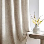 Melodieux Beige Linenlook Curtains Eyelet for Bedroom Living Room, 46 x 72 Drop