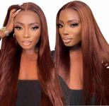 ISEE Glueless Wigs Human Hair Pre Plucked Pre Cut Straight Reddish Brown Colored Lace Front Wig Human Hair 6x4 HD Lace Closure Wigs Human Hair Wigs for Women 180% Density 20 Inch